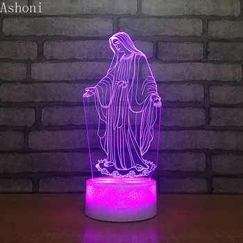 3D Acrilice LED Noapte Lumina sfintei Fecioare Maria Tactil 7 Culori Schimbare, Birou Lampă de Masă Petrecere Lumină Decorativă de Crăciun Cadou 3
