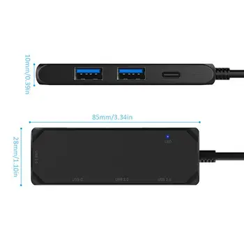 4-în-1 de Tip C Hub cu 3 Porturi USB 2.0, 1 PD Portul de Încărcare Ultra Slim de Aluminiu USB C Adaptor Compatibil pentru Macbook Air 3
