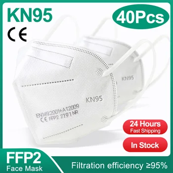 40pcs masca FFP2 KN95 măști de față mască facială maske proteja masca praf de gura masca de filtrare gripa ffp2mask kn95mask alb 3