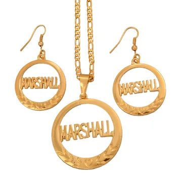 Culoare de aur de Dimensiuni Mari Marshall set de Bijuterii Pandantiv Coliere Cercei pentru Femeile Etnice Cadouri/nu se Poate Schimba Numele #J0278 3