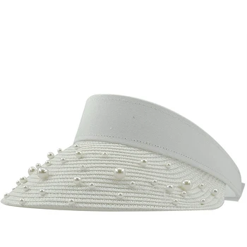 De Brand Nou de Primavara-Vara Viziere Capac Pliabil Largă de Mare Refuz de Pălărie de Soare Palarii de Plaja pentru Femei perla Pălărie de Paie Chapeau 3
