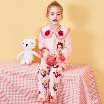 Design nou de Primăvară Pijamale Pentru Copii Fete de Bumbac Desene animate Seturi de Pijamale cu Maneca Lunga Drăguț Guler de Turn-down de Sus Și Pantaloni 3