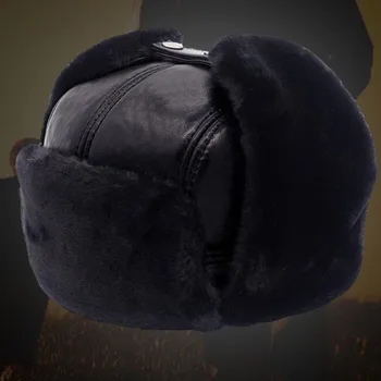 Din Piele Bomber Pălărie Mijlocul Bărbați În Vârstă De Iarnă Se Ingroase Plus Catifea Capac De Cald Piele De Oaie De Modă În Aer Liber Masculin Pălării Negre H263 3