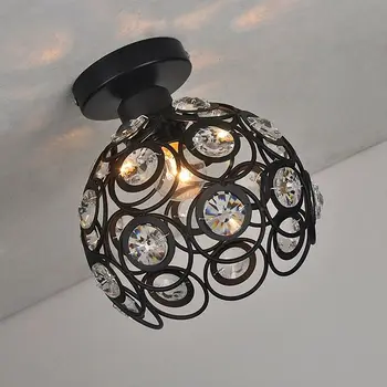 E27 negru Creative cristal minimalist, lumina plafon cu un Singur perete lampă de tavan dormitor lampă Unică Europeană fier lampă lampă de Cristal 3