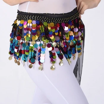 Femei Belly Dance Talie Folie Lanțuri Bling Paiete Colorate Monede Hip Eșarfe Sifon Burtă de Dans Hip fusta Centura pentru Performanță 3
