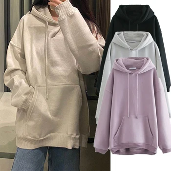 Femei hoodie fleece jachete de iarnă de moda japoneză 2020 culoare Solidă doamnelor pulovere calde de buzunar, jacheta cu gluga 3