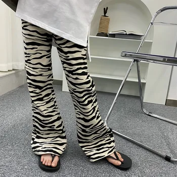 Fete Model Zebra Pantaloni 2021 Primăvară Nouă Fete Hong Kong Stil Retro Casual Vest Flare Pantaloni 3