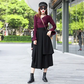 HAYBLST Brand Femeie Fusta 2020 Toamna Iarna Fuste Femei Plus Dimensiune Haine de Înaltă Talie coreeană Stil Elegant de Îmbrăcăminte de Pânză de Lână 3