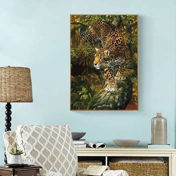 Huacan Diamant Pictura Leopard Cruciulițe Copac Diamant Broderie Mozaic De Animale Sălbatice Autocolante De Perete Handmade Cadou 3