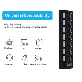 HUB USB 3.0 Multi USB Splitter 7 Port Expander mai Multe USB 3 Hab cu Adaptor USB3.0 Hub cu Comutator Pentru Calculator 3