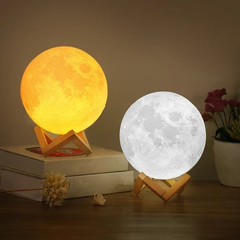 Imprimare 3D Moon Lampa USB cu LED Noapte Lumina Lunii Lunar Lampa Atingeți de Două Schimbarea Culorii de Bază de Lemn Lampă de pat Cameră 3