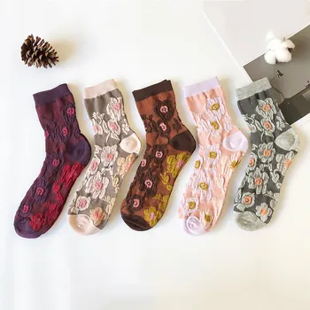Jeseca 5Pairs/Lot imprimeu Floral din Bumbac pentru Femei Șosete Japoneze Kawaii Drăguț Șosete pentru Femei Harajuku Epocă Streetwear Ciorap de Craciun 3