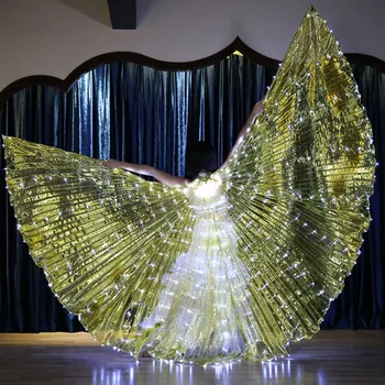 Luminos Alb-Lumina de Aur ISIS Aripi de Înger Condus Fluture Belly Dance Costum pentru Femei Bellydance Performanță Dans Accesoriu 3