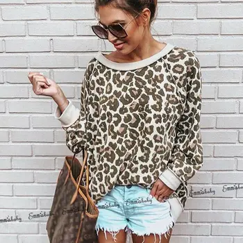 Moda coreeană Mânecă Lungă Pierde Leopard Topuri Doamna Moale Cald Streetwear Pulover Casual pentru Femei Bluza Pulover Haine de Iarna cald 3