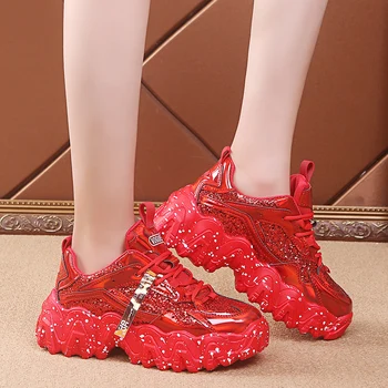 Moda Red Platforma femeii Adidasi Casual de Marca Confort Femei Oglindă Pantofi Femei Non-alunecare de Luminițe Strălucitoare Pantofi Zapatos Mujer 3