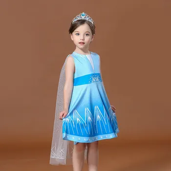 MUABABY Fata Snow Queen Costum Copii fără Mâneci Elsa de imbracat Copil de Vara Casual, Haine de Printesa cu Pelerina Detasabila 3