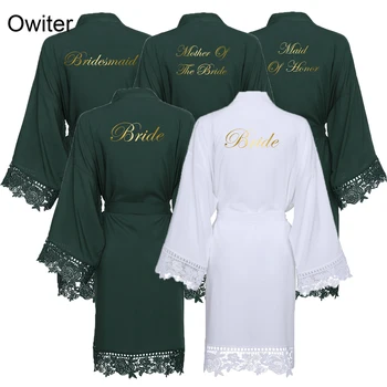 Owiter 2019 Nou, de culoare Verde Bumbac Kimono Mireasa, domnisoara de Onoare Robe w/ Lace Trim Femeile rochii de Mireasa Halat Halat de baie Pijamale Albe 3