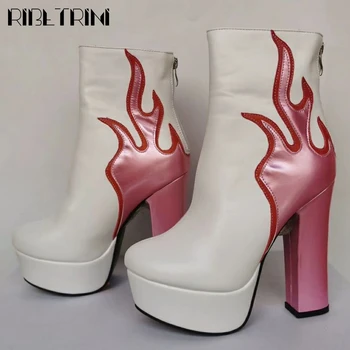 RIBETRINI Moda Pantofi cu Tocuri de Vânzare Fierbinte Petrecere Mozaic Glezna Cizme pentru Femei Rochie Misto de Cizme cu Platforma 3