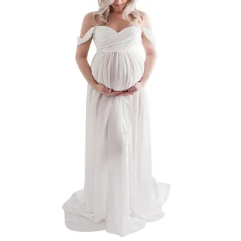 Rochie De Maternitate Femei De Pe Umăr Pregnants Sexy Recuzită Fotografie Ciufulit Nursing Maxi Lung Timpul Sarcinii Rochie#520 3