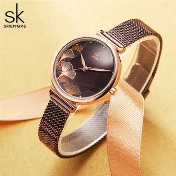 Shengke SK Ceas Bratara Set pentru Femei Ceasuri de mână Elegant Albastru ochiurilor de Plasă Reloj Mujer Japoneză Cuarț Circulație de Lux Relogio Feminino 3