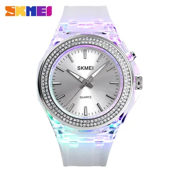SKMEI Moda Femei Cuarț Ceas LED Backlight Diamant 5Bar Impermeabil Ceasuri pentru Femei Transparent Curea de sex Feminin Ceasuri de mana 1553 3