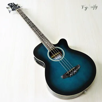 Stoc 4 string albastru acustice chitara bass electrica 43 inch cutway design 21 freturi cu EQ bas acustic, chitara lucios 3