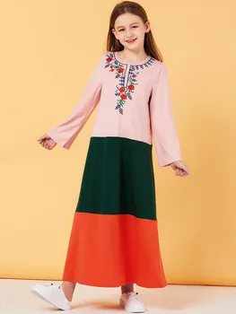 Sudoare Musulman Rochie Fete, cu Maneci Lungi Florale Marocan Rochii Copii Copii Kimono Haine Islamice Dubai-linie Vestido Caftan 3