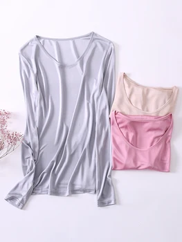 SuyaDream Femei Bază Cămașă de Mătase Real tricouri Solid cu mâneci Lungi O de gât Sănătos de SUS 2020 Toamna Iarna Vin 3