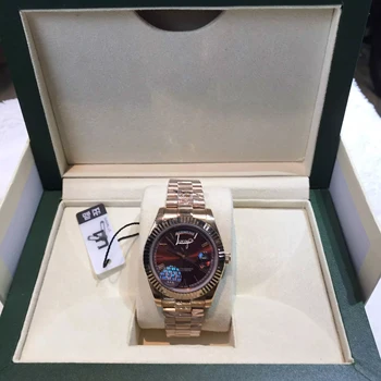 Vânzare limitată Marca de Lux a Crescut de caz din Aur & cadran ceas +cutie și actele Bărbați automată mișcare circulară, Ceasuri de lux de zi-data 3