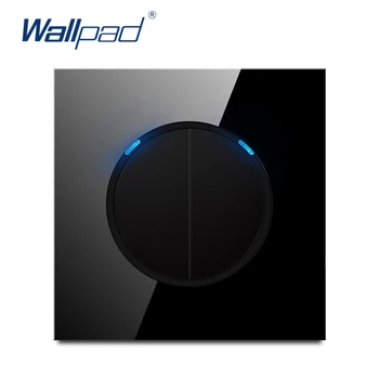 Wallpad L6 Black Glass 2 Banda 2 Mod de a Împinge Butonul de Revenire Întrerupător de Lumină Cu LED Indicator Panou de Sticlă Călită 3