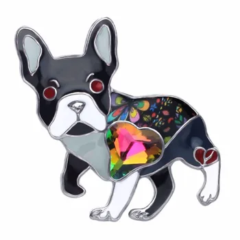 WEVENI Aliaj Email Stras Bulldog francez Pug Câine Broșe Haine Pin Animale de Companie Bijuterii Pentru Femei, Fete Cadou Decor 3