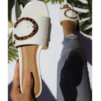 În afara Doamnelor Slide-uri de Moda Pantofi de Vara pentru Femeie din Piele de Leopard Cataramă Stil Sexy 2021 Vara Femei Papuci Plat cu Încălțăminte 3