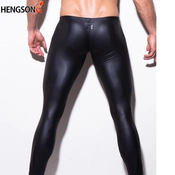 2020 Moda Mens Performanță Pantaloni Slim Creioane Negru Faux Din Piele Jambiere Sexy Bărbați 4