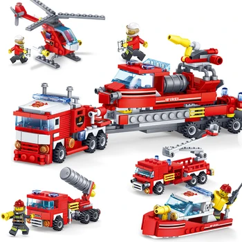 348PCS de stingere a Incendiilor Camioane Masina Elicopter Barca Blocuri Compatibil Oraș Cărămizi Playmobil Jucarii pentru Copii Băiat 4