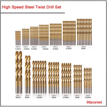 50pcs/set 1.0-3.0 mm 99Pcs/set 1.5-10mm de Mare viteză din oțel titan placat cu burghiu set,HSS Direct shank twist drill 4