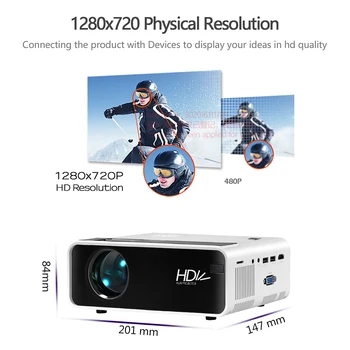AUN MINI Proiector D60, 2800 Lumeni 1280x720P, CONDUS Proyector pentru 1080P Home Cinema, Opțional D60S WIFI Android 3D Video Beamer. 4