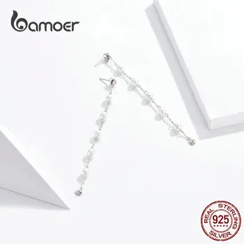 Bamoer Pearl Lanț Lung Picătură Cercei pentru Femeile Reale Argint 925 Legăna Stil coreean Cercei Petrecere Bijuterii BSE185 4