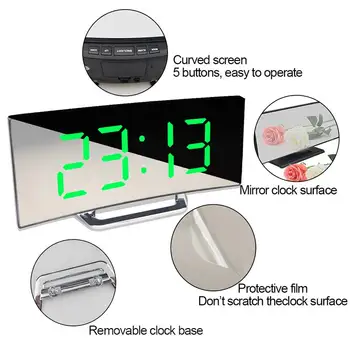 Ceas cu Alarmă Digital de 7 Inch Curbat Estompat LED Sn Electronic Digital desktop Clock pentru Copii Dormitor Număr Mare Ceas de Masa 4