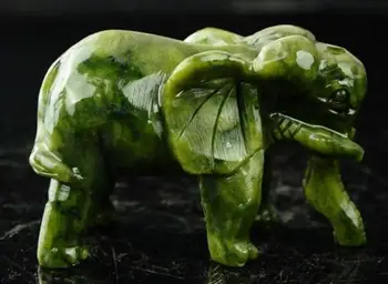 Colectie Deosebita Chineză Naturale Jad Verde Sculptură Animal Elefanți Longevitate De Bun Augur Statuie O Pereche 4