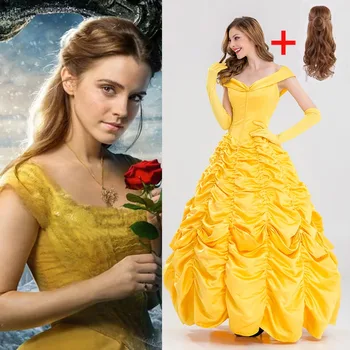 De înaltă calitate, Frumusete si ia Belle Dress Adult Printesa Belle Cosplay Costum Fantezie Rochie de Printesa SAU Peruci, Costume Rochii Lungi 4