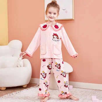 Design nou de Primăvară Pijamale Pentru Copii Fete de Bumbac Desene animate Seturi de Pijamale cu Maneca Lunga Drăguț Guler de Turn-down de Sus Și Pantaloni 4