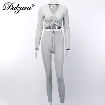 Dulzura 2019 toamna iarna haine de femei din două piese set pantaloni costume de trening crop top bandaj sexy streetwear co ord set 4