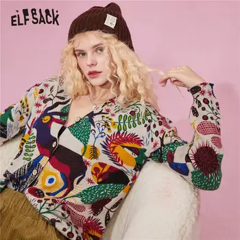 ELFSACK Multicolor Pictură în Ulei Casual Pulover Tricotate Femei Pulovere,2020 Toamna ELF Complet Maneca,de sex Feminin coreeană Grafic Topuri 4