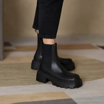 FEDONAS Prins Cizme Pentru Femei 2020 Toamna Iarna din Piele Pantofi de Femeie Culori Amestecate Petrecere Tocuri Indesata Glezna Cizme Tocuri 4