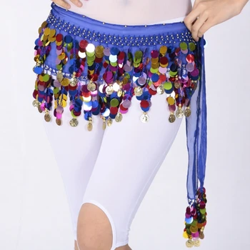 Femei Belly Dance Talie Folie Lanțuri Bling Paiete Colorate Monede Hip Eșarfe Sifon Burtă de Dans Hip fusta Centura pentru Performanță 4