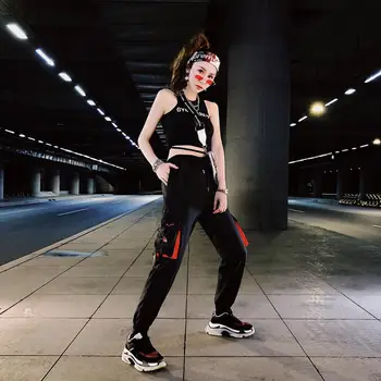 Harajuku Streetwear Pantaloni de Vara pentru Femei Vrac Casual Buzunar Lateral Mozaic Hip Hop Pantaloni Harlan Pantaloni Pantaloni Slim Femei 4