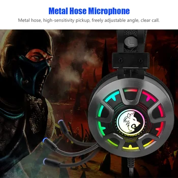 Jocuri cu Cască Căști cu Microfon Depp Bass Sunet Surround RGB Lumina de 3.5 mm cu Fir pentru PC si PS4 Gamer Profesionist 4