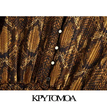 KPYTOMOA Femei 2020 Moda Chic Snake Print Ciufulit Rochie Mini Vintage Gât Înalt Elastic Talie Rochii de sex Feminin Vestidos Mujer 4