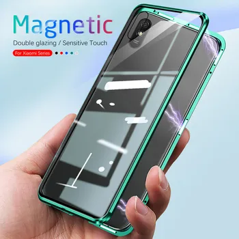 Magnetice de Adsorbție Caz de Metal Pentru Xiaomi redmi 9A 9C 9 9H Dublă față-verso Sticlă Călită Film Pentru xiaomi redmi 8 K20 K30 Pro 4