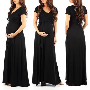 Maneci scurte rochie de Maternitate Simplu Gravide Haine Rochie femei haine de Maternitate de Imprimare Mult gravide Rochie rosu negru 4
